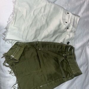 PacSun Green and White Jean Shorts with Distressed Details